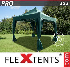 Tenda de mercado 3x3m Verde, incl. 4 cortinas decorativas