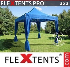 Tenda de mercado 3x3m Azul, inclui 4 cortinas decorativas