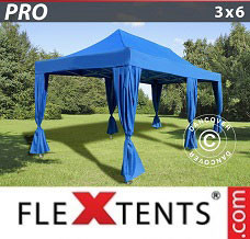 Tenda de mercado 3x6m Azul, inclui 6 cortinas decorativas