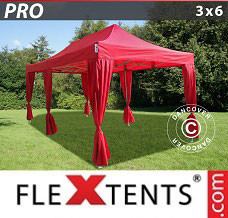 Tenda de mercado 3x6m Vermelho, incl. 6 cortinas decorativas