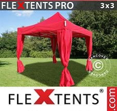 Tenda de mercado 3x3m Vermelho, inclui 4 cortinas decorativas